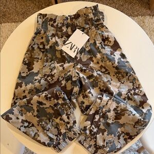 Zara Camouflage Paperbag Waist Cargo Pants - Green, Brown, Tan